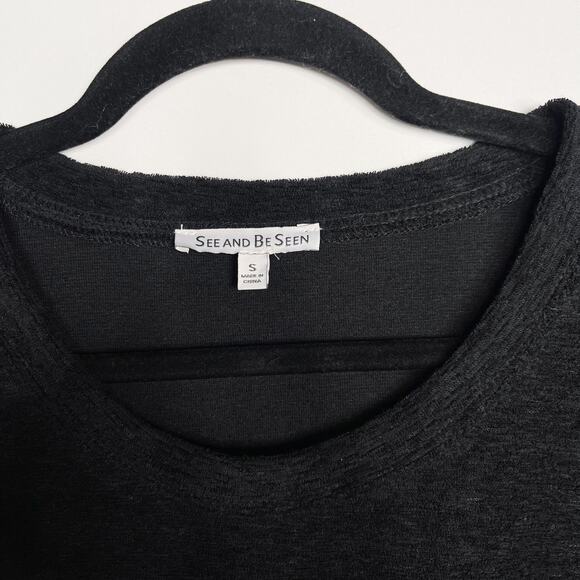 New See and Be Seen Small S Black Cut Out Sleeve Textured Sweatshirt Crew Neck - Picture 7 of 12